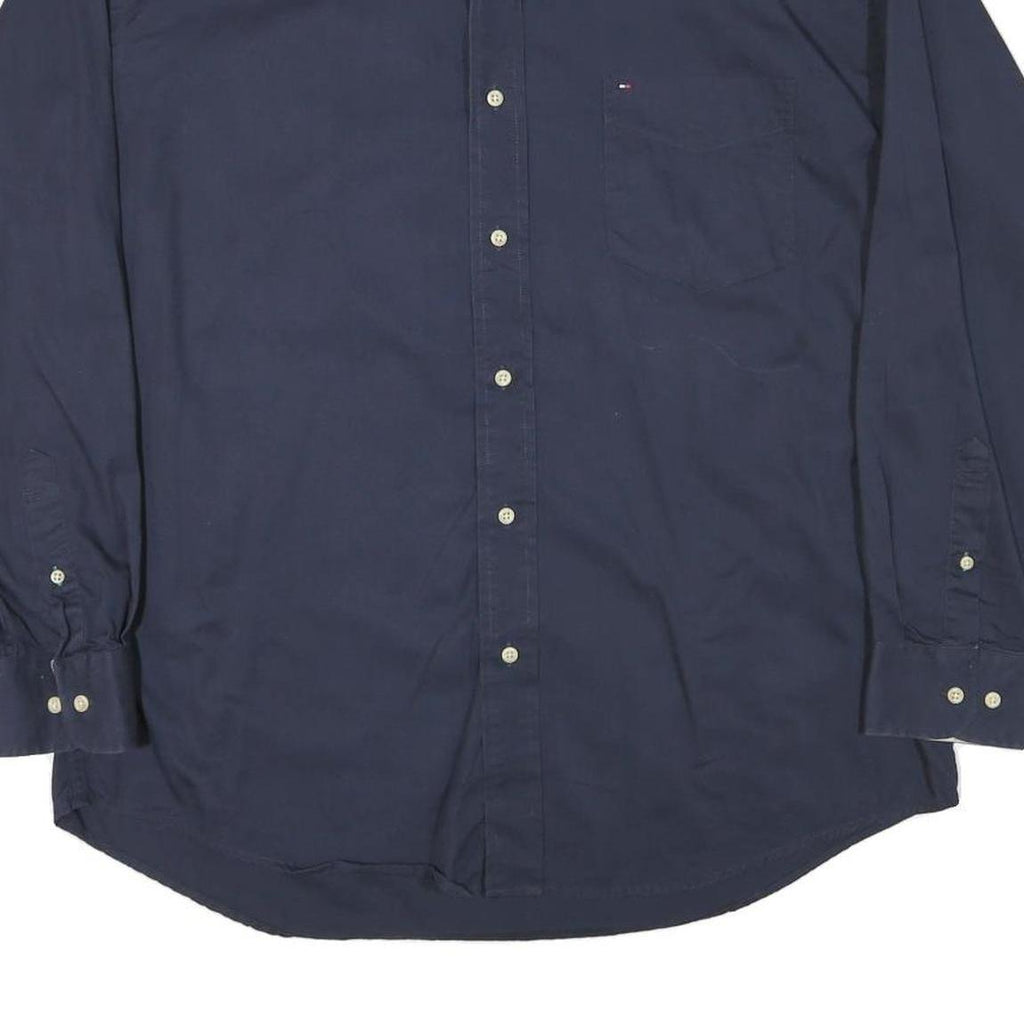 TOMMY HILFIGER Mens Navy Blue Casual Cotton Blend Shirt L Button Down Collar