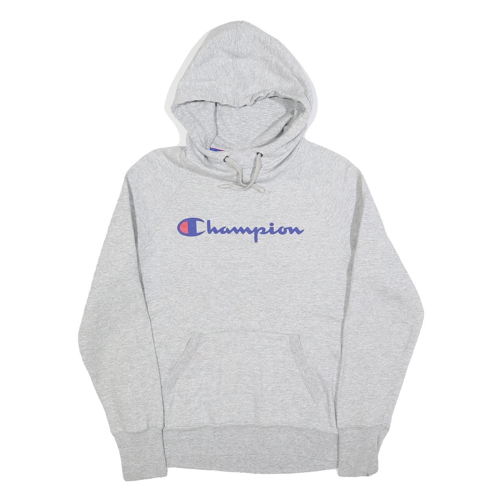 CHAMPION Mens Grey Pullover Hoodie S Cotton Blend Logo Sweatshirt Casual