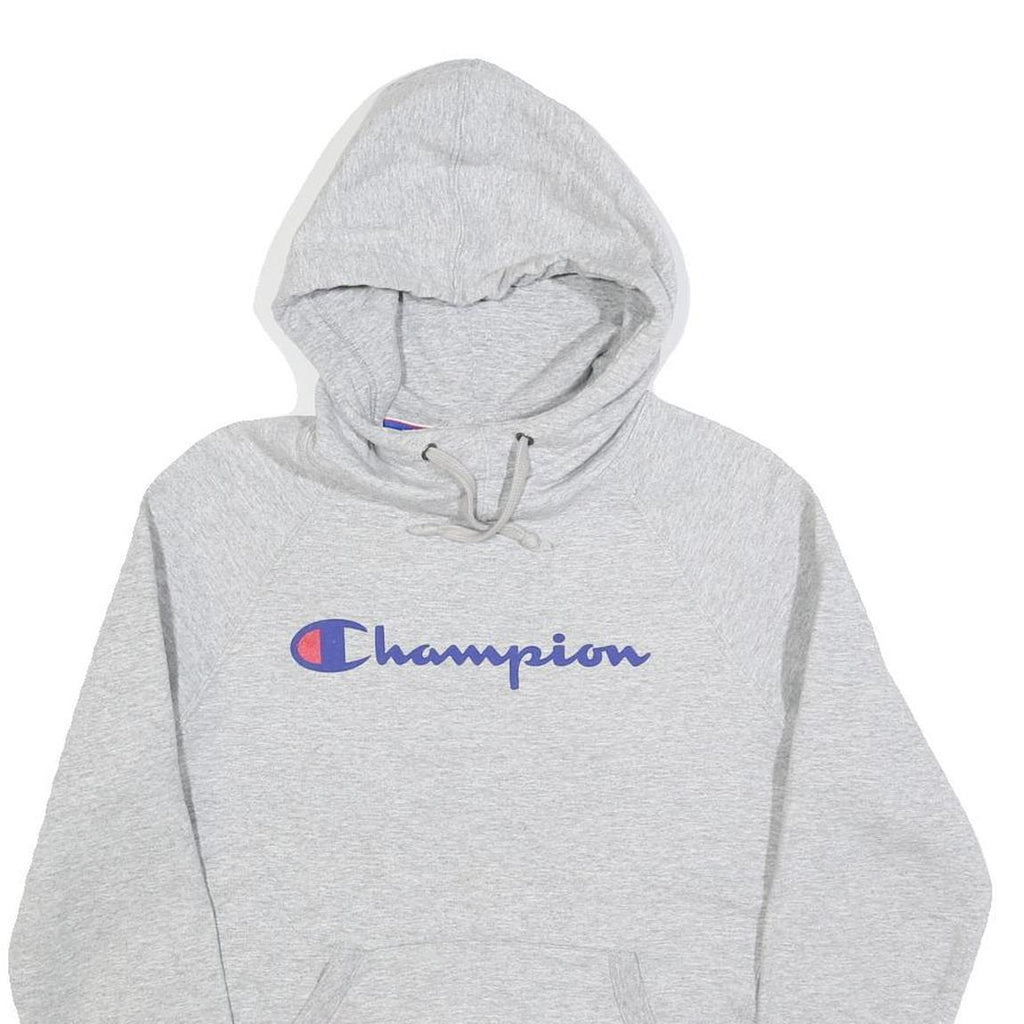 CHAMPION Mens Grey Pullover Hoodie S Cotton Blend Logo Sweatshirt Casual