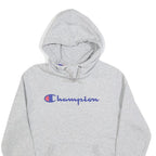 CHAMPION Mens Grey Pullover Hoodie S Cotton Blend Logo Sweatshirt Casual