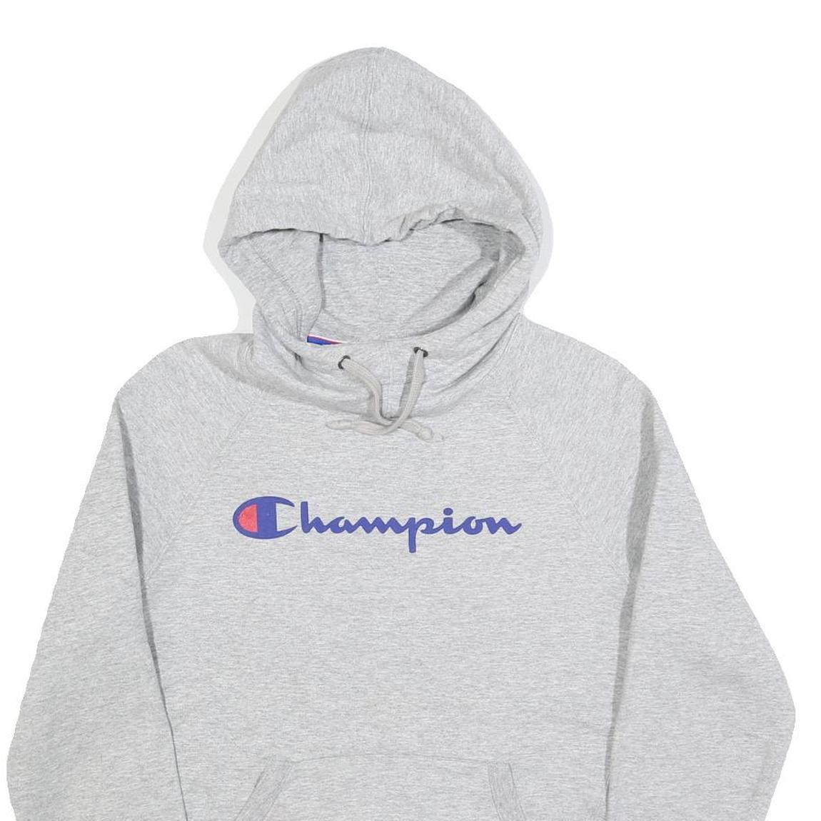 CHAMPION Mens Grey Pullover Hoodie S Cotton Blend Logo Sweatshirt Casual
