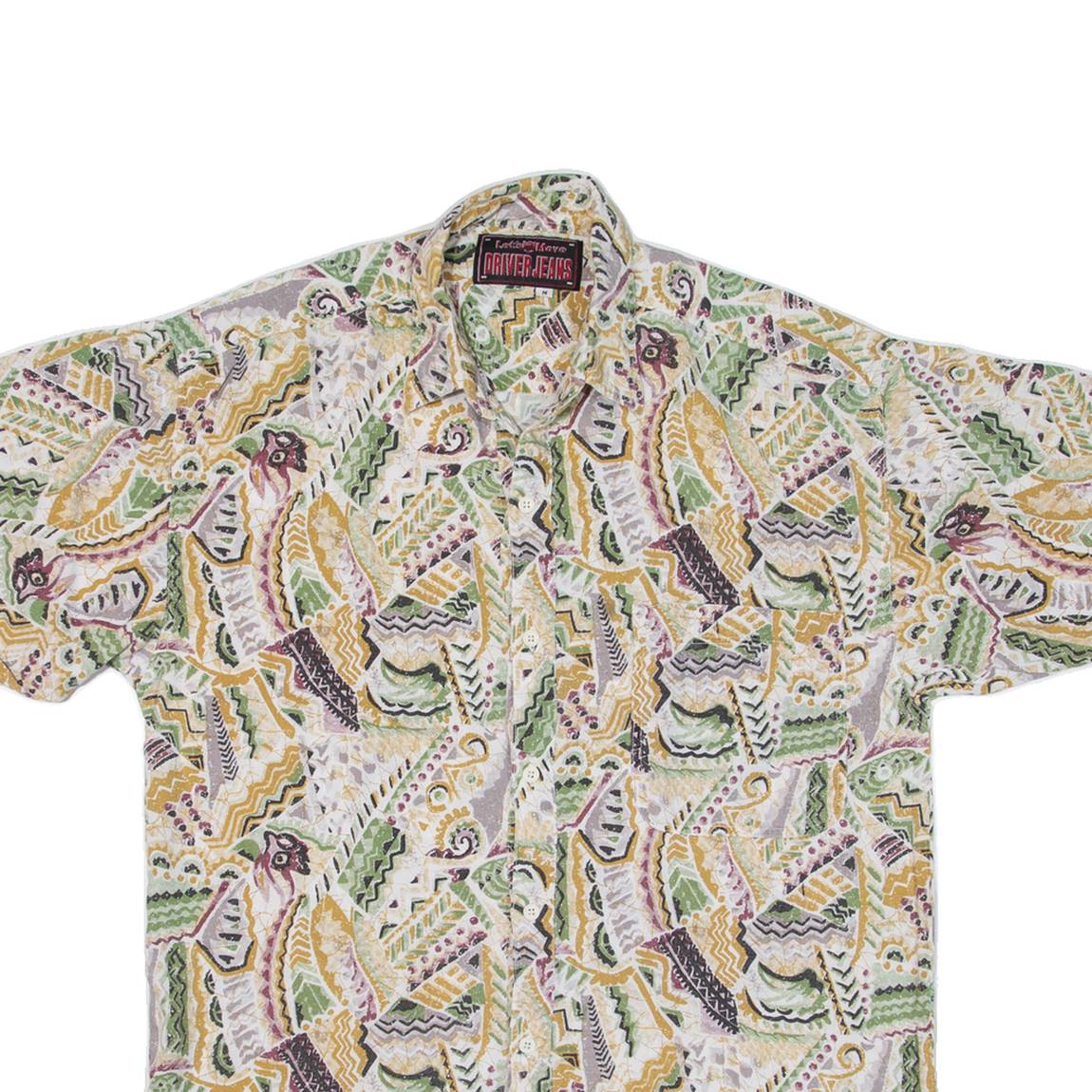 DRIVER JEANS Mens Shirt Beige Crazy Pattern M