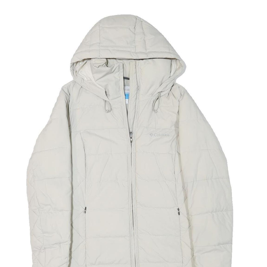 COLUMBIA Womens White Hooded Quilted Jacket S Polyester Blend Long Sleeve Zip