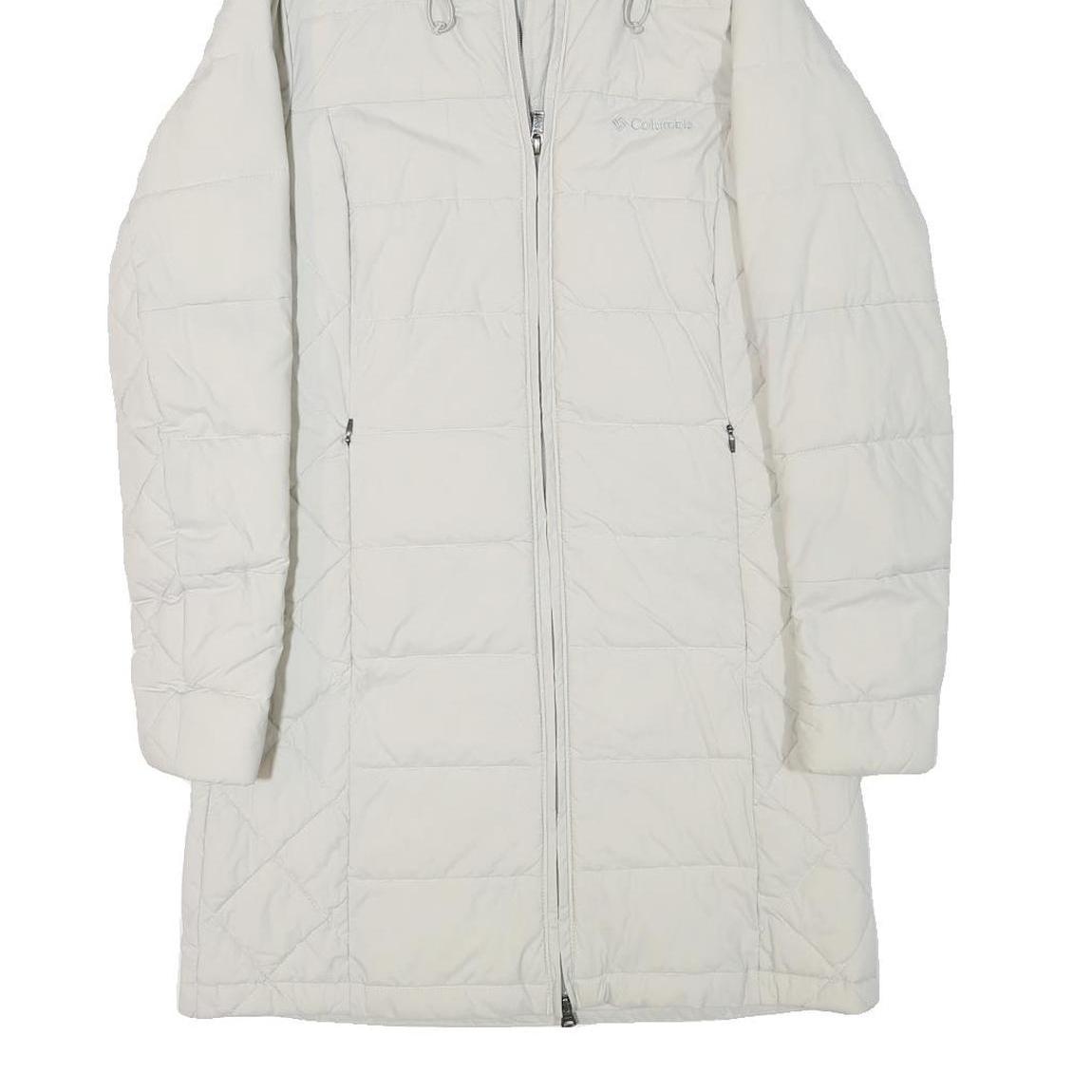 COLUMBIA Womens White Hooded Quilted Jacket S Polyester Blend Long Sleeve Zip