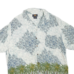 ROUTE 66 Mens White & Blue Rayon Hawaiian Shirt XL Tropical Palm Print Casual