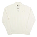 TOMMY HILFIGER Womens White Cable Knit Cotton Pullover Roll Neck Jumper L Button