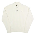 TOMMY HILFIGER Womens White Cable Knit Cotton Pullover Roll Neck Jumper L Button