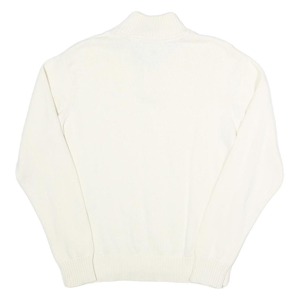 TOMMY HILFIGER Womens White Cable Knit Cotton Pullover Roll Neck Jumper L Button