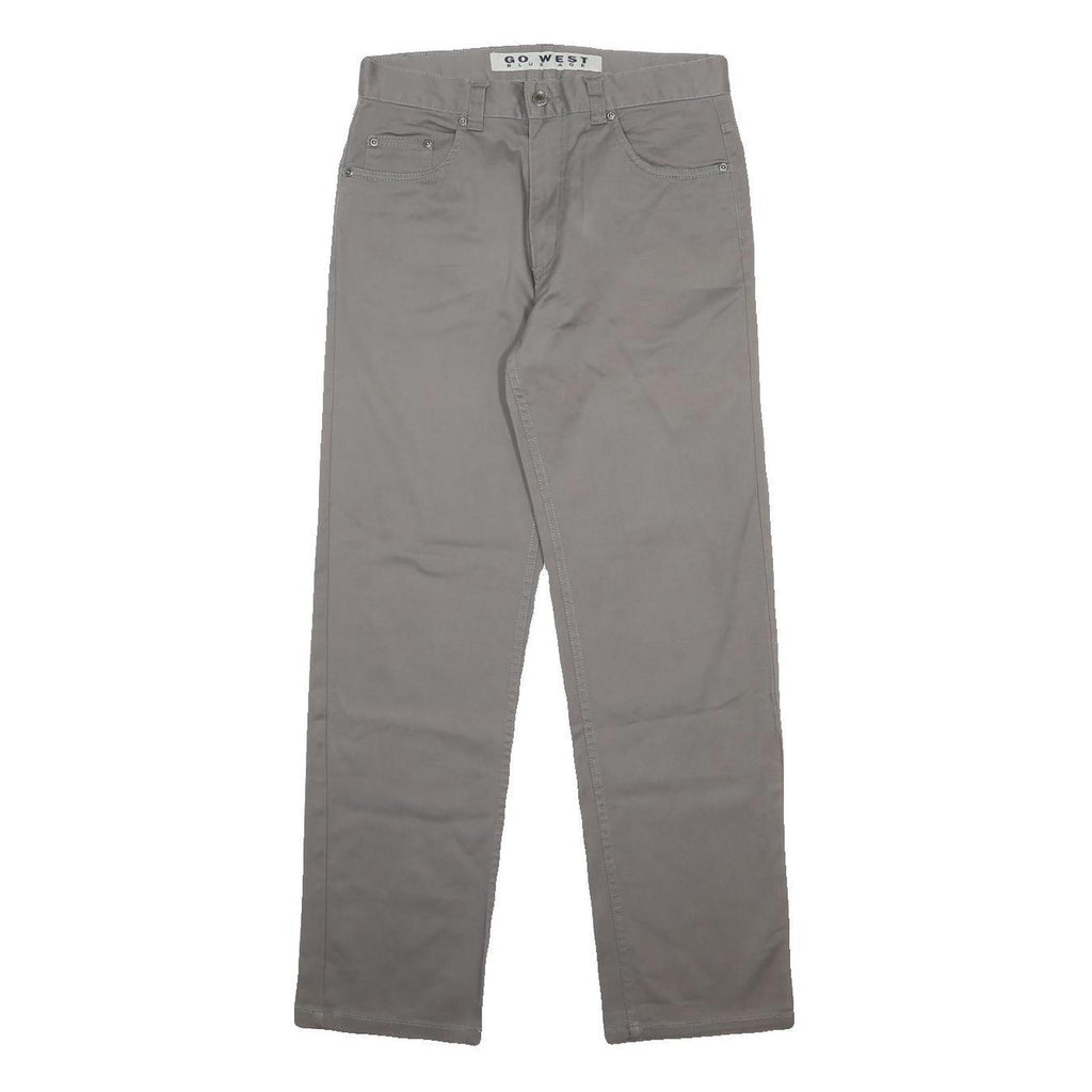 GO WEST Mens Cotton Blend Grey Regular Tapered Trousers W31 L30 Casual Smart