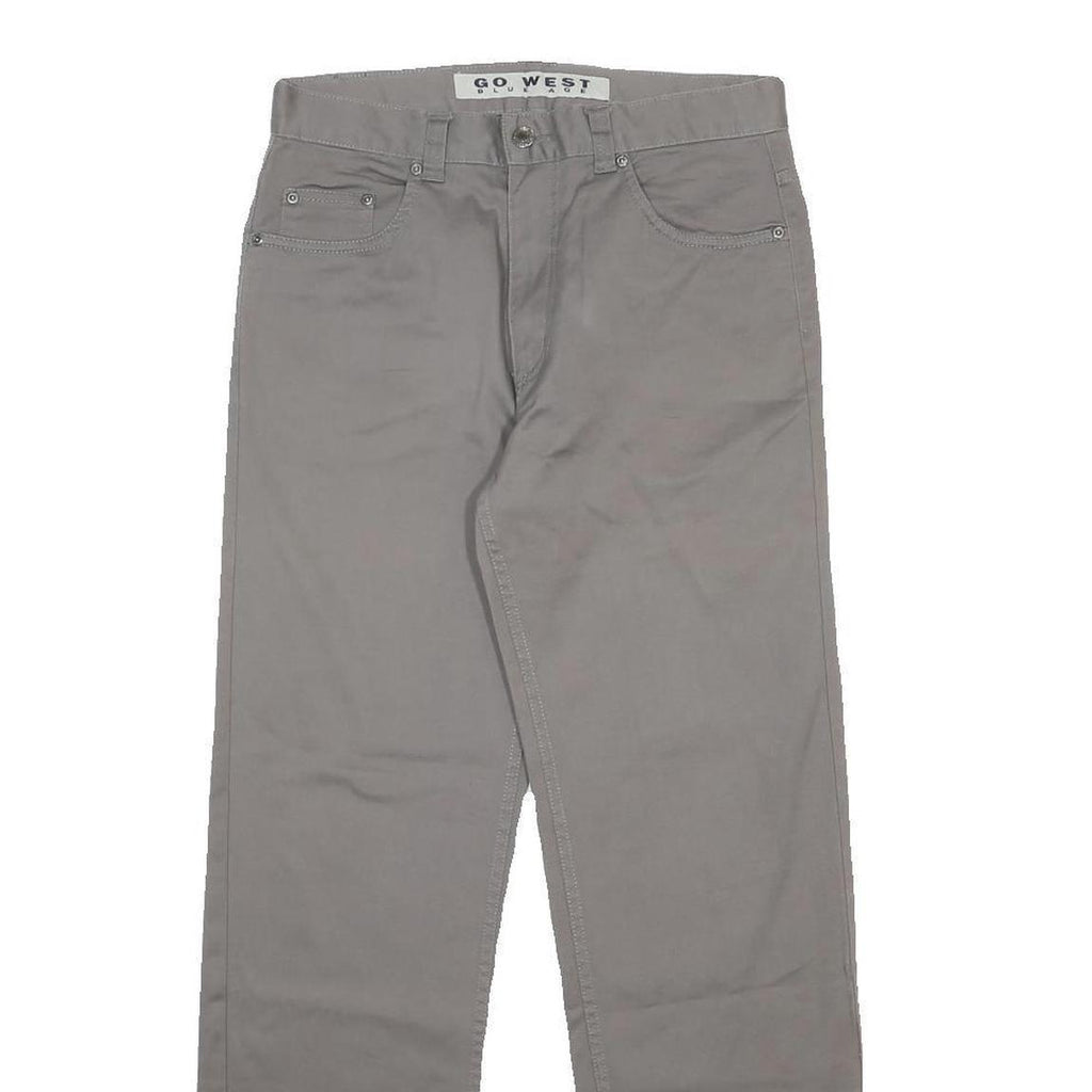 GO WEST Mens Cotton Blend Grey Regular Tapered Trousers W31 L30 Casual Smart