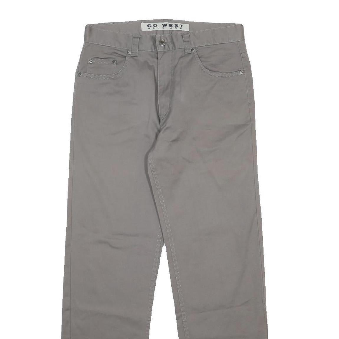 GO WEST Mens Cotton Blend Grey Regular Tapered Trousers W31 L30 Casual Smart