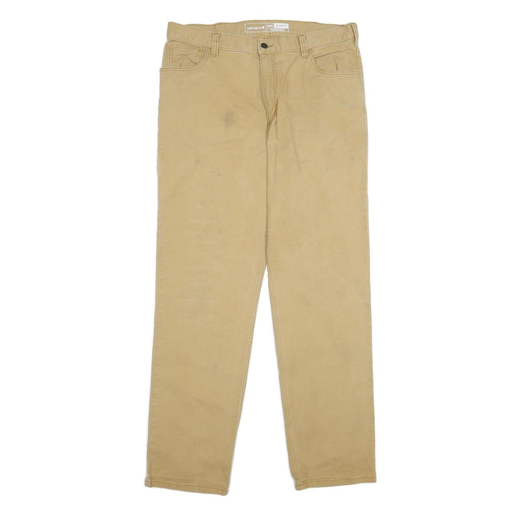 CARHARTT Mens Cotton Blend Beige Relaxed Straight Trousers W36 L34 Workwear Zip