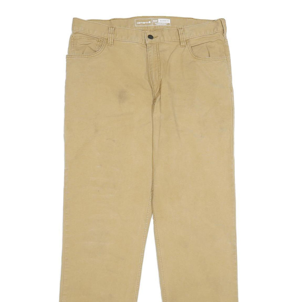 CARHARTT Mens Cotton Blend Beige Relaxed Straight Trousers W36 L34 Workwear Zip