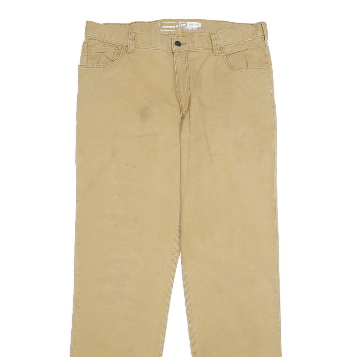 CARHARTT Mens Cotton Blend Beige Relaxed Straight Trousers W36 L34 Workwear Zip