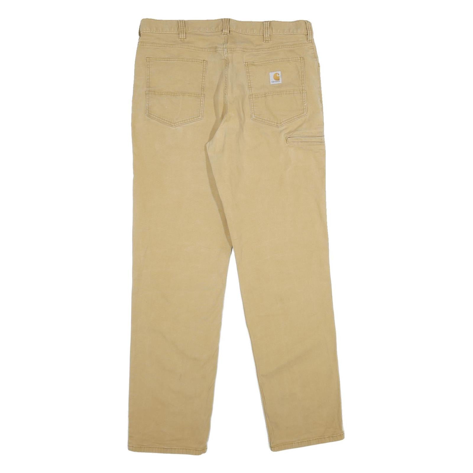 CARHARTT Mens Cotton Blend Beige Relaxed Straight Trousers W36 L34 Workwear Zip