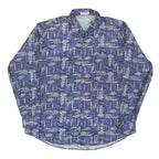 Mens Blue Printed Casual Shirt 3XL Lightweight Polyester Blend Relaxed Fit