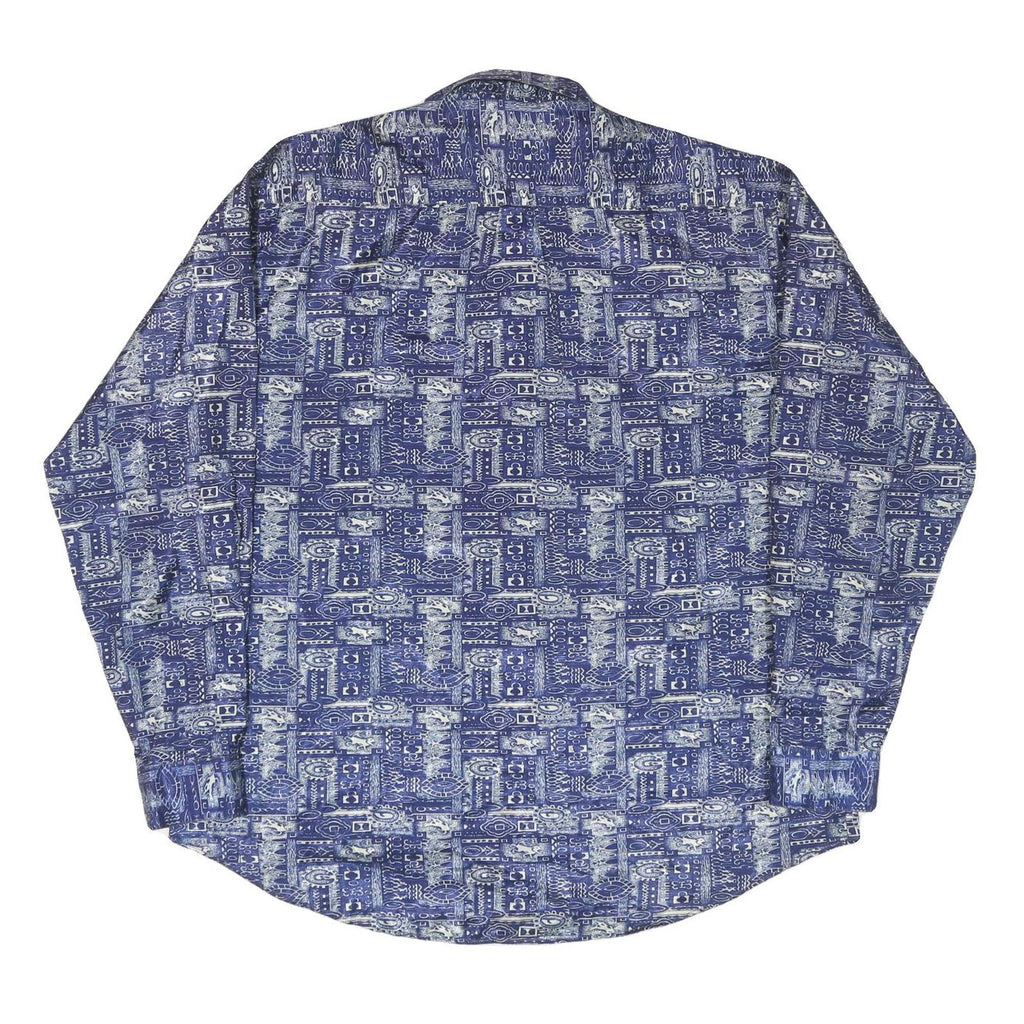 Mens Blue Printed Casual Shirt 3XL Lightweight Polyester Blend Relaxed Fit