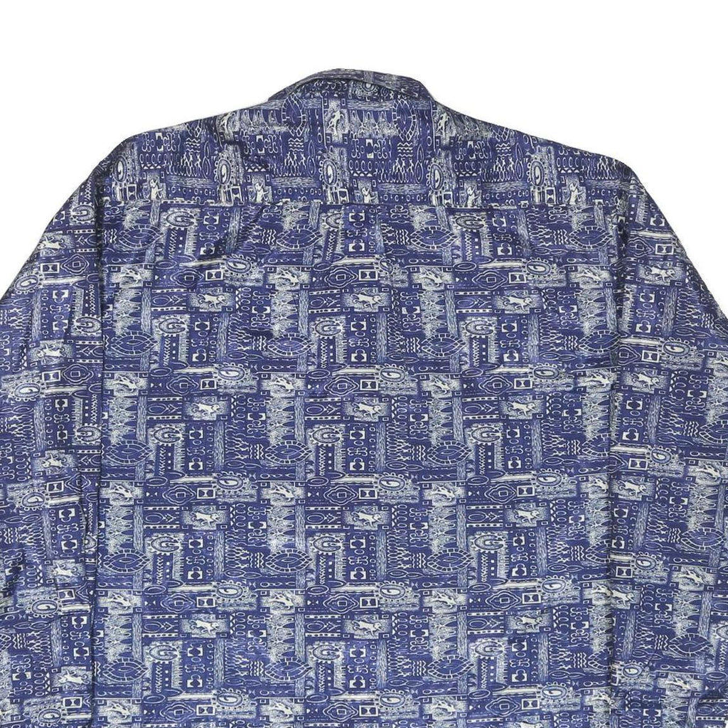 Mens Blue Printed Casual Shirt 3XL Lightweight Polyester Blend Relaxed Fit