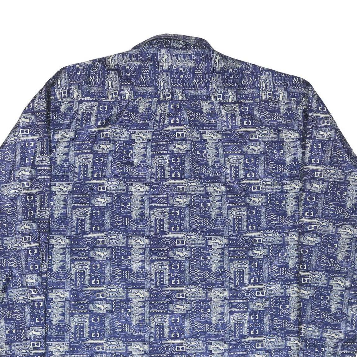Mens Blue Printed Casual Shirt 3XL Lightweight Polyester Blend Relaxed Fit
