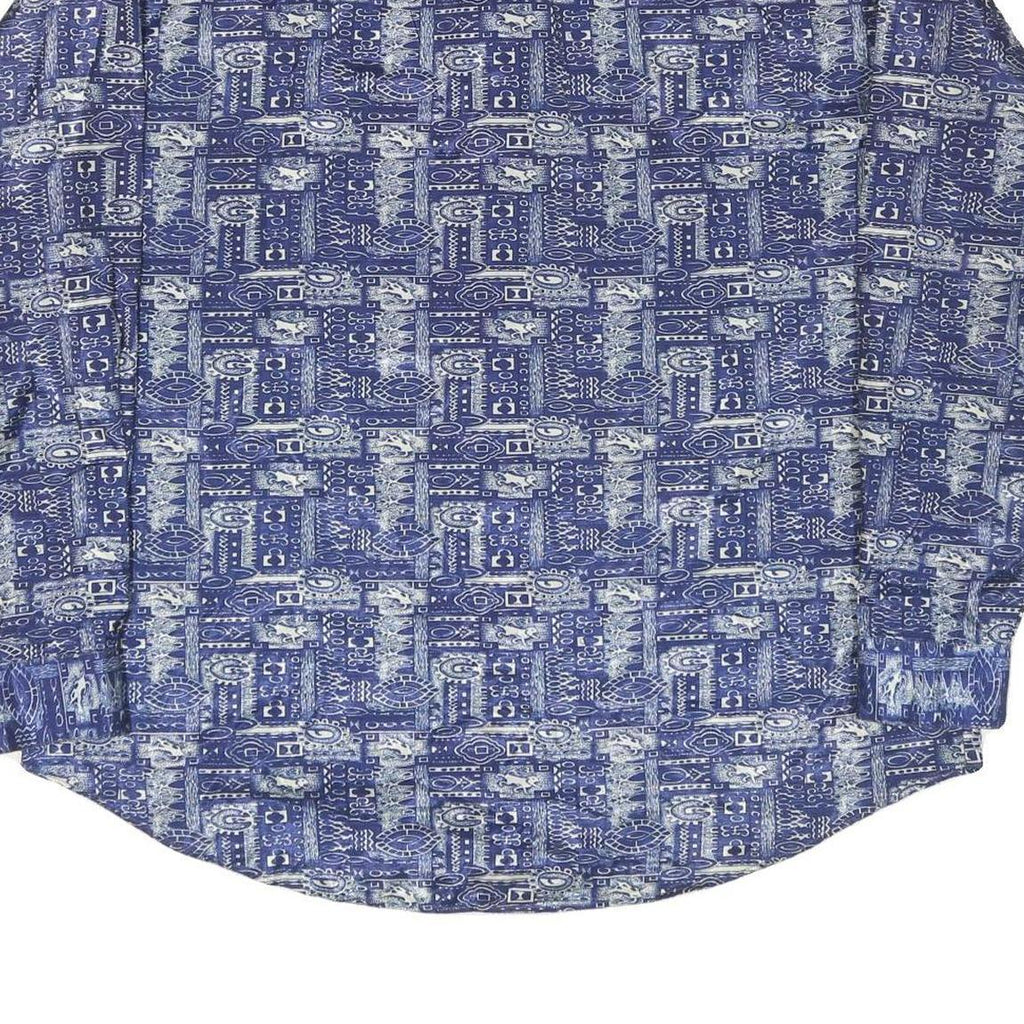 Mens Blue Printed Casual Shirt 3XL Lightweight Polyester Blend Relaxed Fit