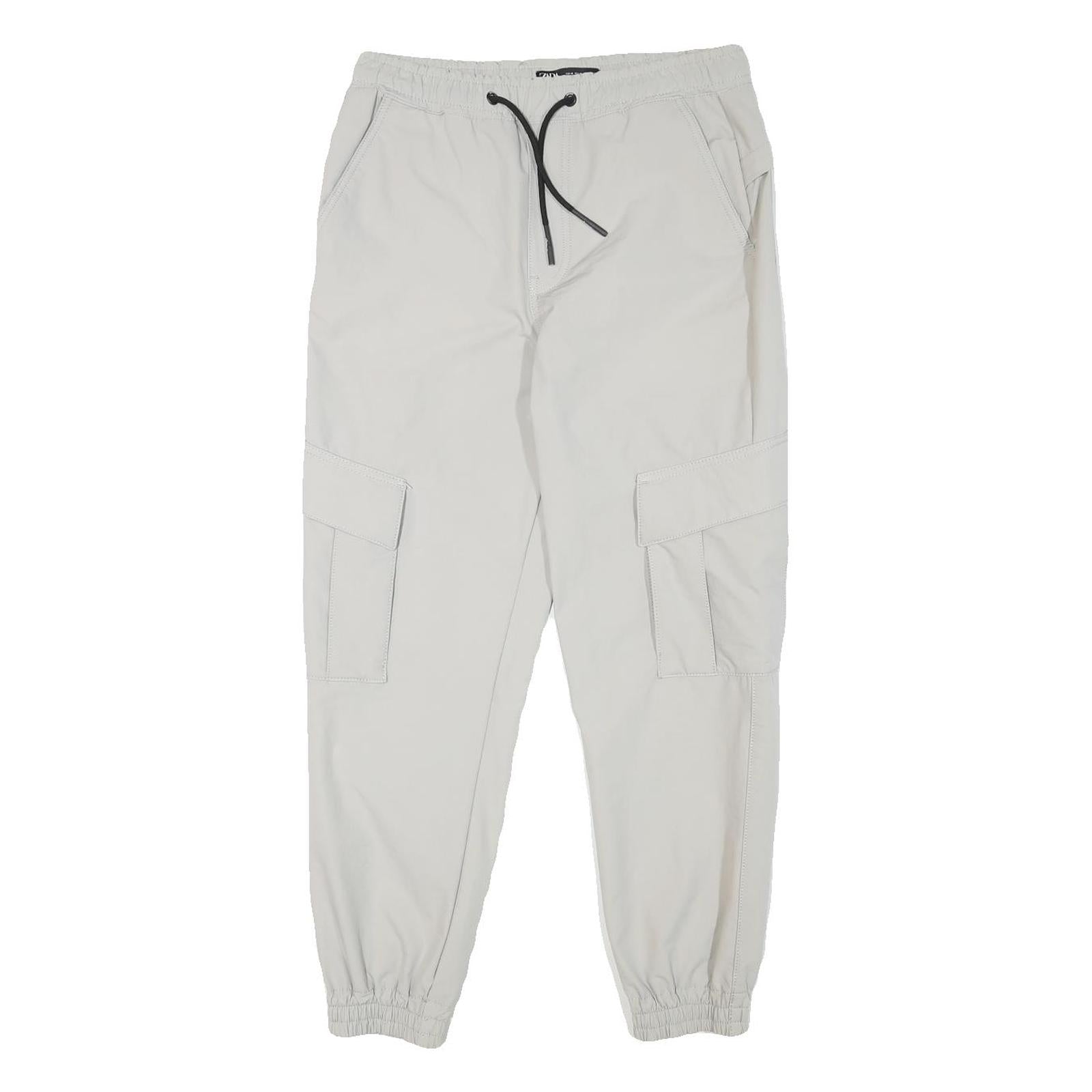 ZARA Mens Polyester Blend Light Grey Relaxed Cargo Jogger Trousers W30 L27