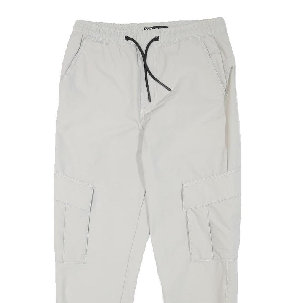 ZARA Mens Polyester Blend Light Grey Relaxed Cargo Jogger Trousers W30 L27