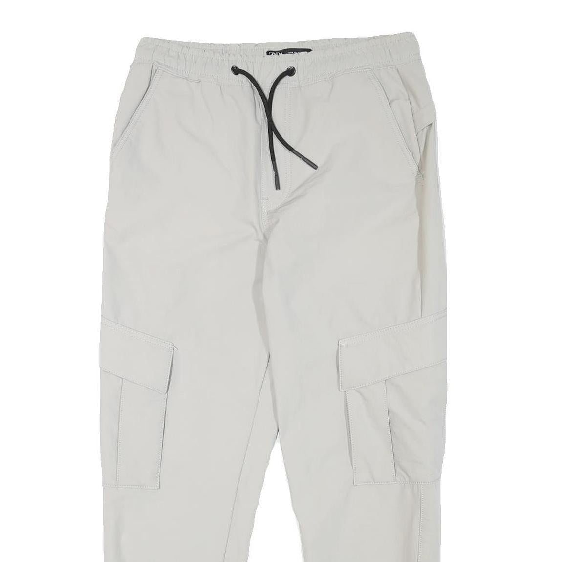 ZARA Mens Polyester Blend Light Grey Relaxed Cargo Jogger Trousers W30 L27