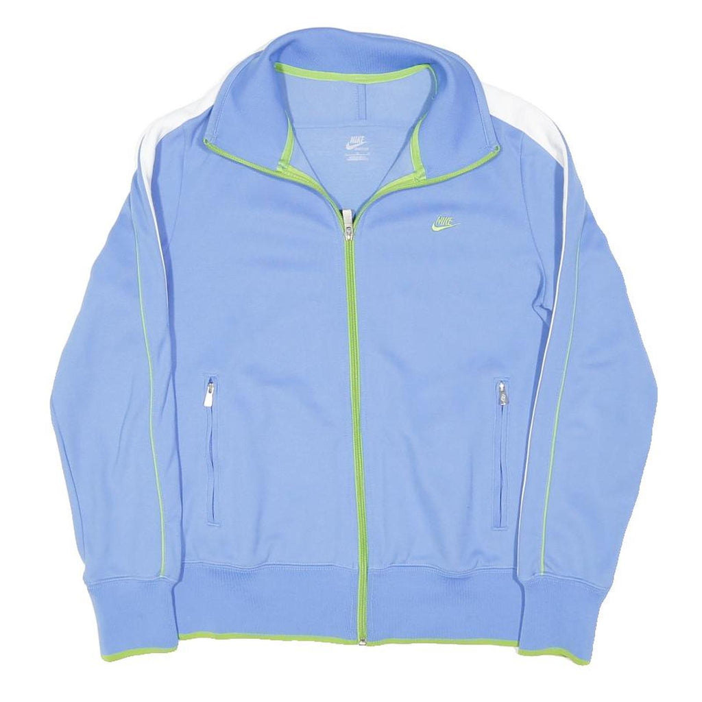 NIKE Womens Blue & White Track Jacket L Polyester Blend Zip Sportswear Active