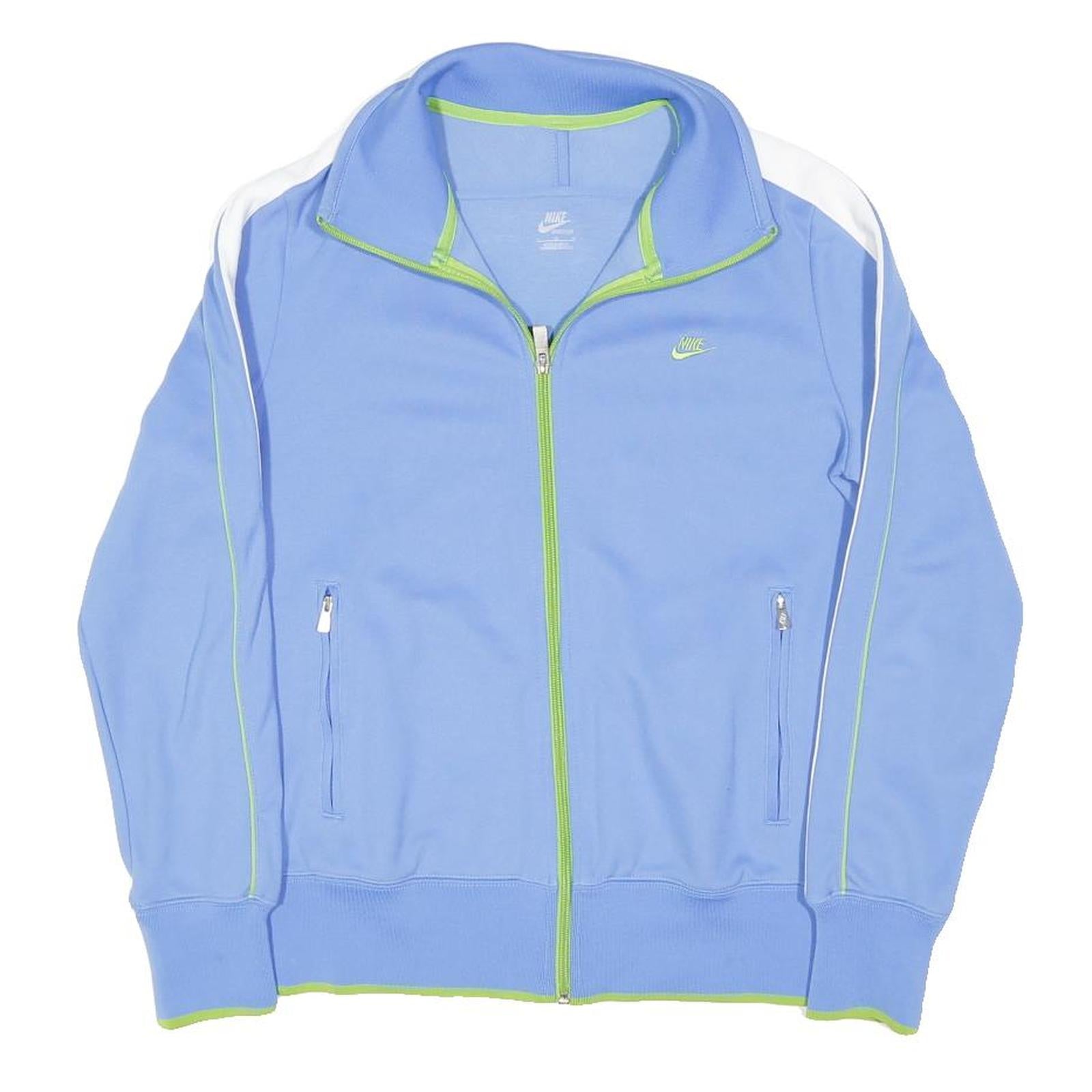 NIKE Womens Blue & White Track Jacket L Polyester Blend Zip Sportswear Active