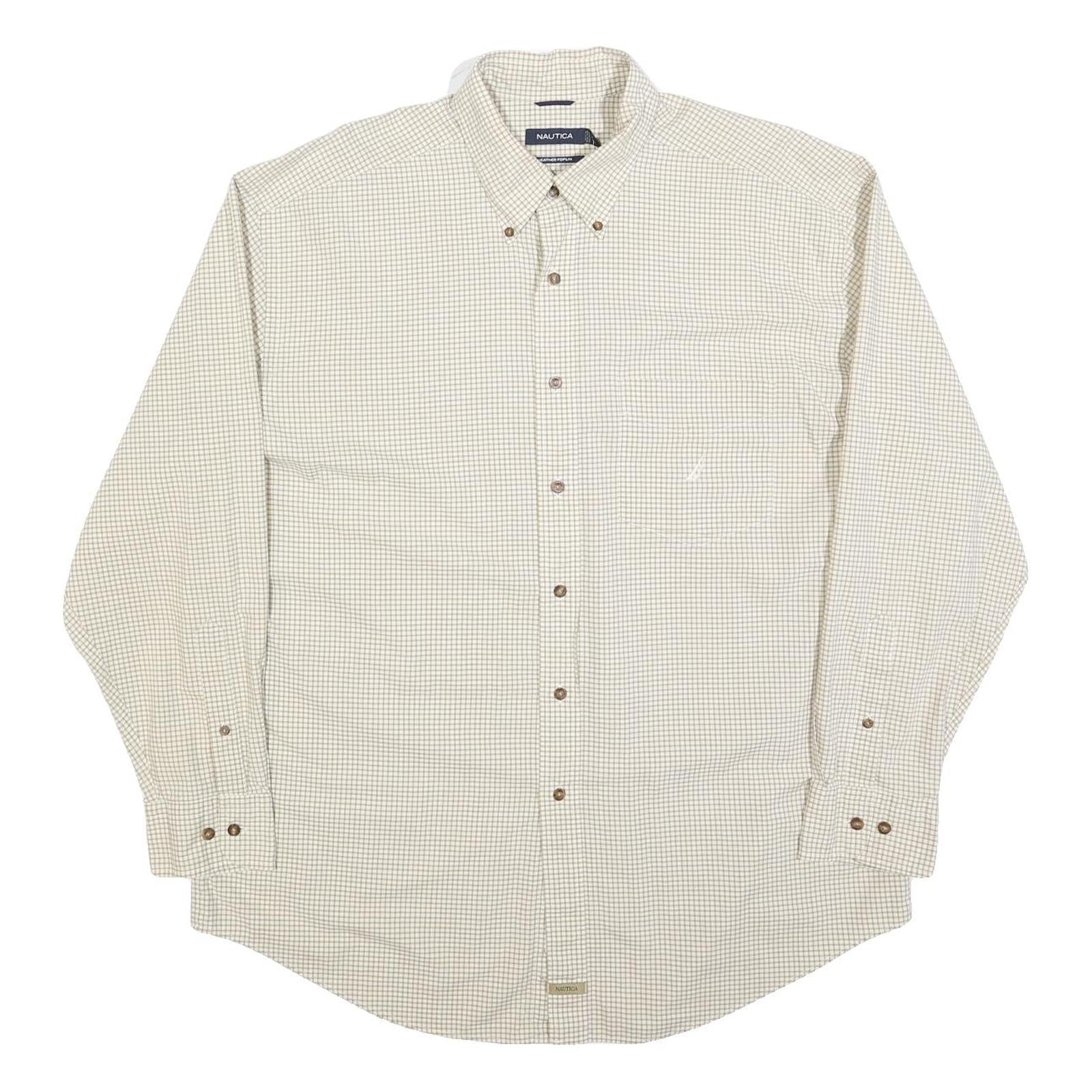 NAUTICA Mens Beige & Brown Check Shirt XL Button Down Cotton Blend Long Sleeve