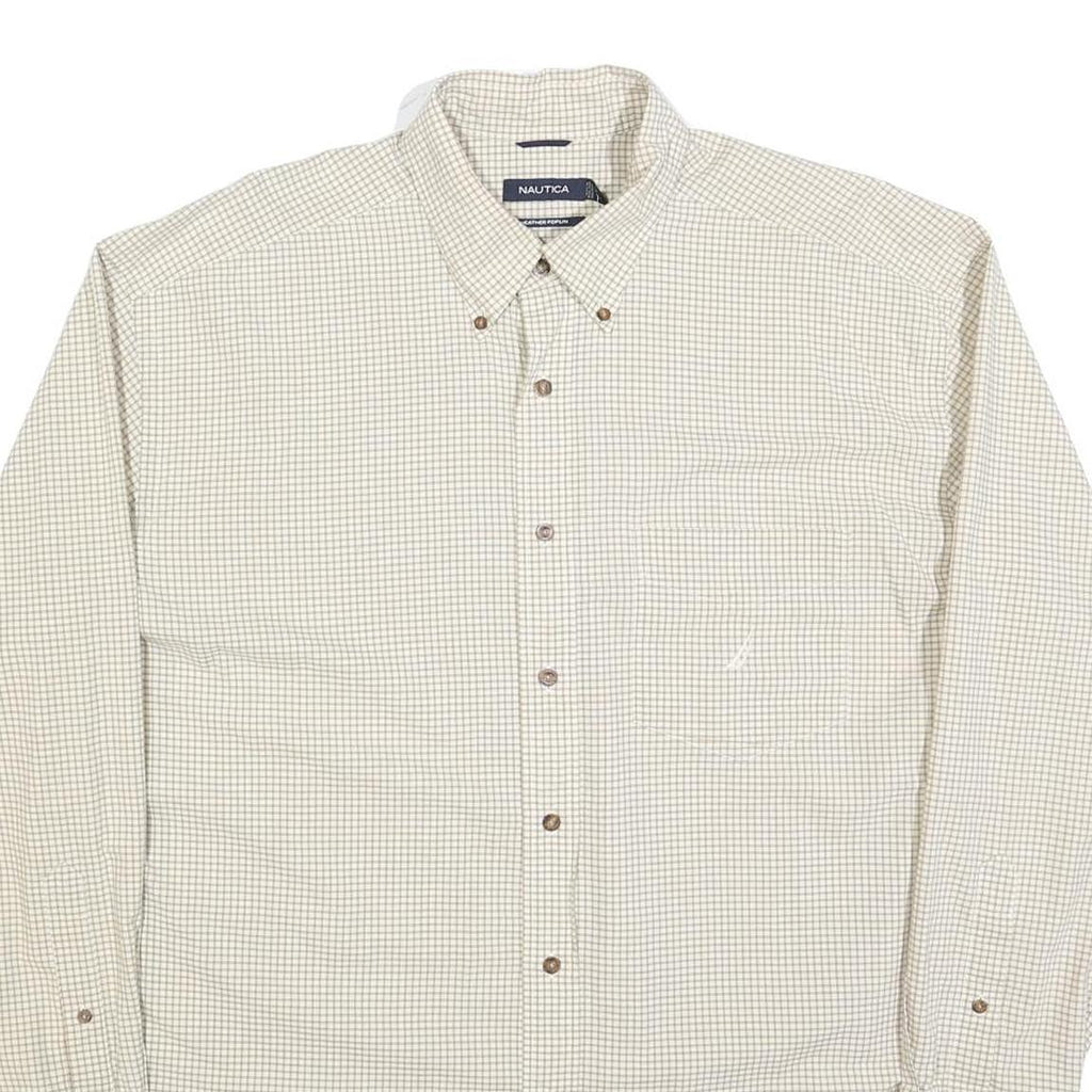 NAUTICA Mens Beige & Brown Check Shirt XL Button Down Cotton Blend Long Sleeve