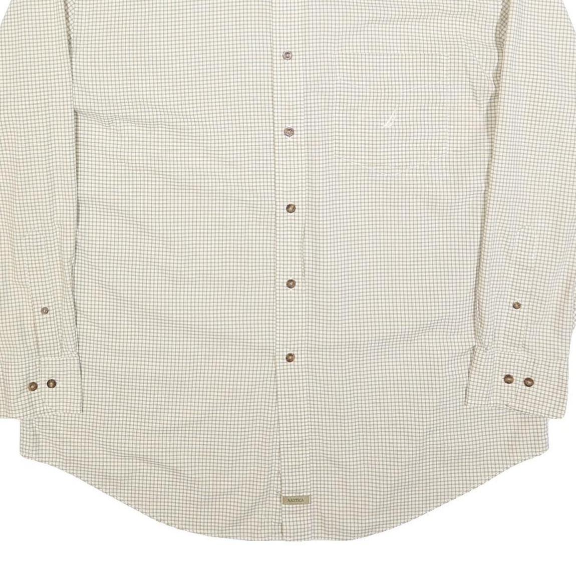 NAUTICA Mens Beige & Brown Check Shirt XL Button Down Cotton Blend Long Sleeve