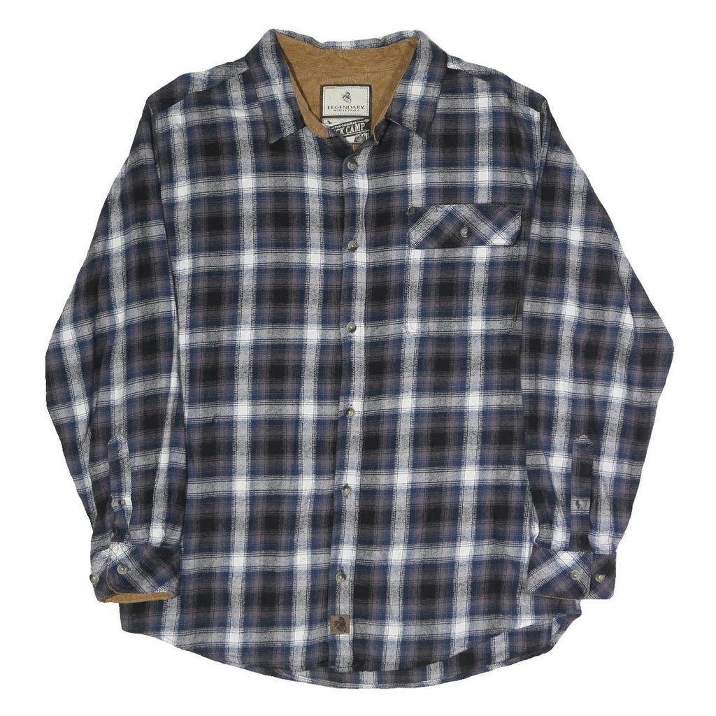BUCK CAMP Mens Blue Black & White Checked Long Sleeve Shirt L Casual Cotton