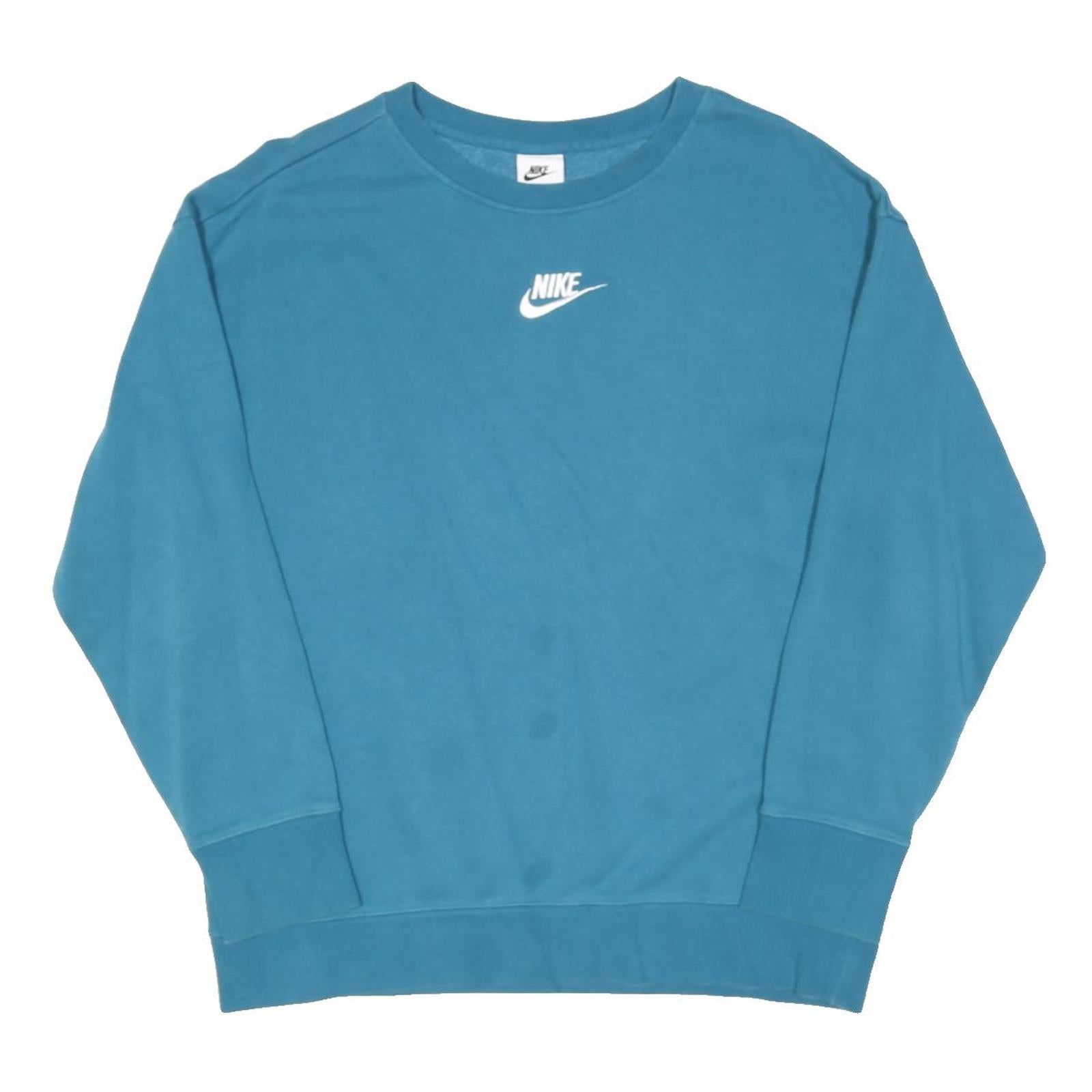 NIKE Boys Blue Crew Neck XL Sweatshirt Cotton Blend Logo Casual Pullover