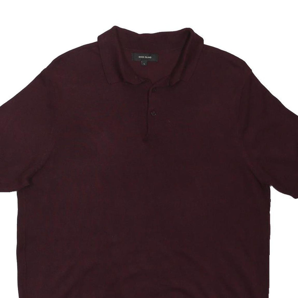 RIVER ISLAND Mens Maroon Short Sleeve Plain Polo Shirt L Cotton Casual