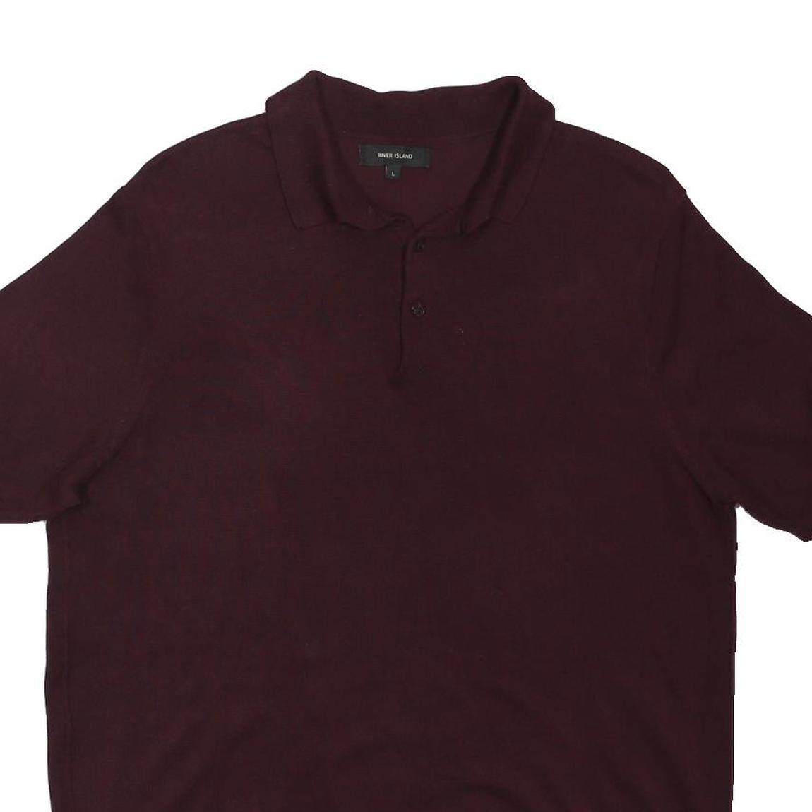 RIVER ISLAND Mens Maroon Short Sleeve Plain Polo Shirt L Cotton Casual