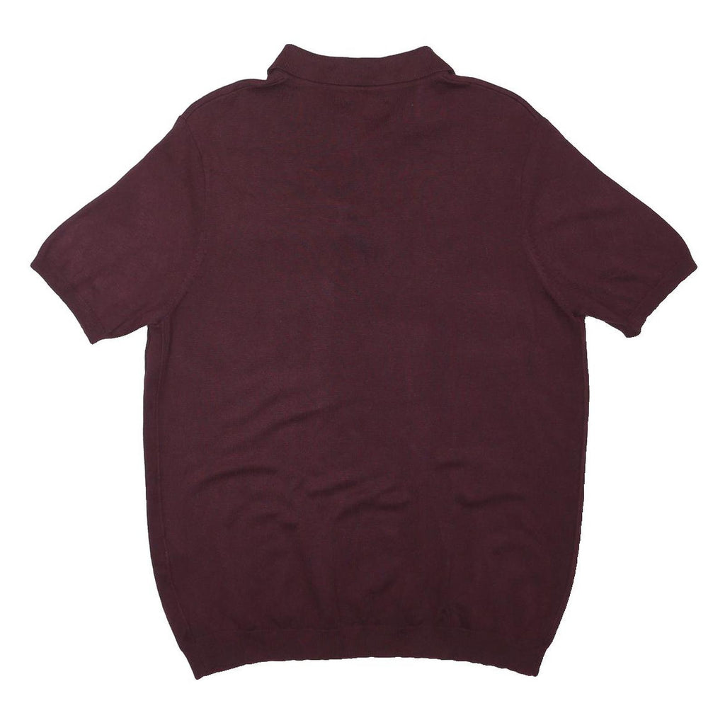 RIVER ISLAND Mens Maroon Short Sleeve Plain Polo Shirt L Cotton Casual