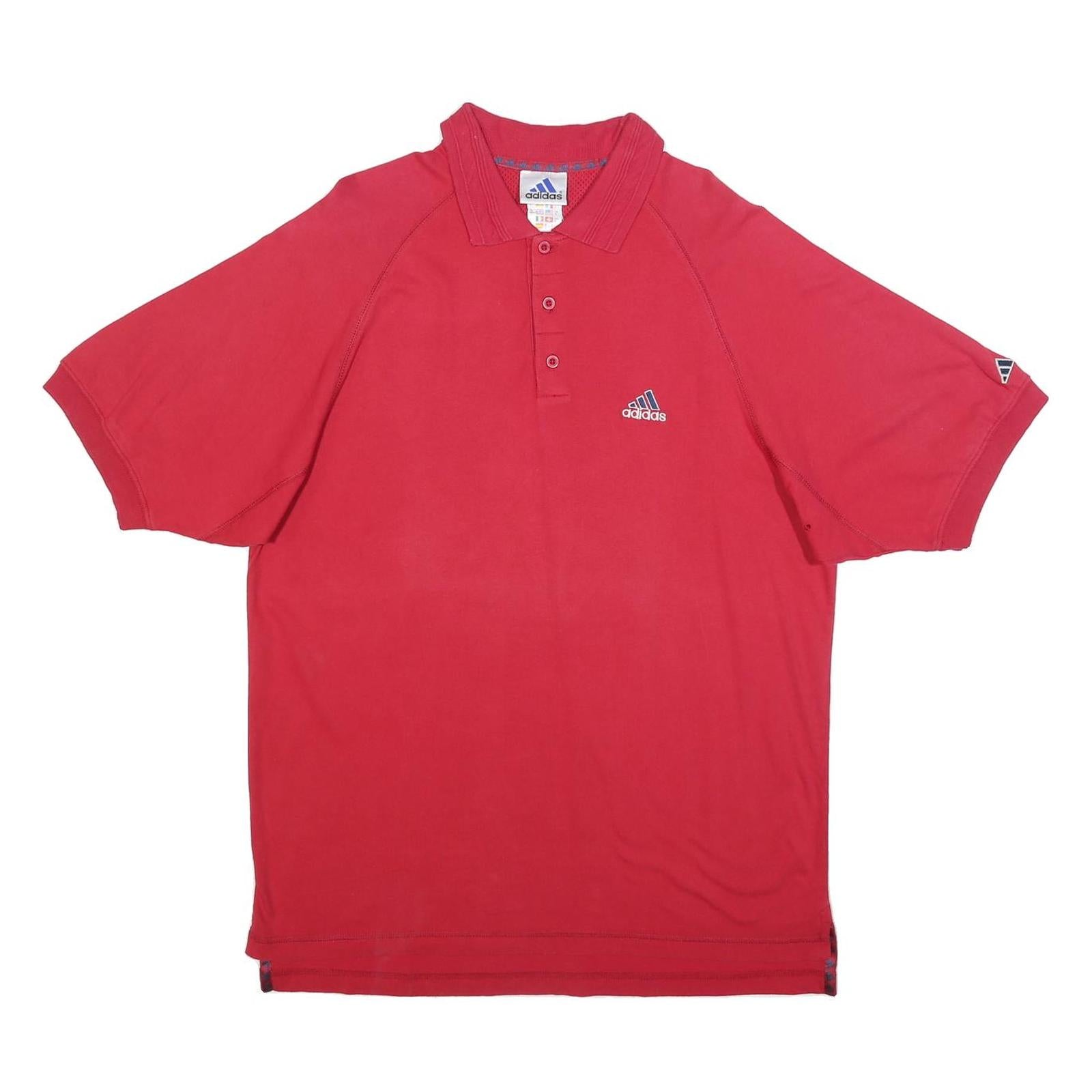 ADIDAS Mens Red Cotton Blend Short Sleeve Polo Shirt M Branded Logo Casual