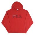 FILA Mens Red Cotton Hoodie L Pullover Logo Sweatshirt Casual