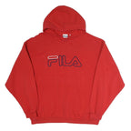 FILA Mens Red Cotton Hoodie L Pullover Logo Sweatshirt Casual