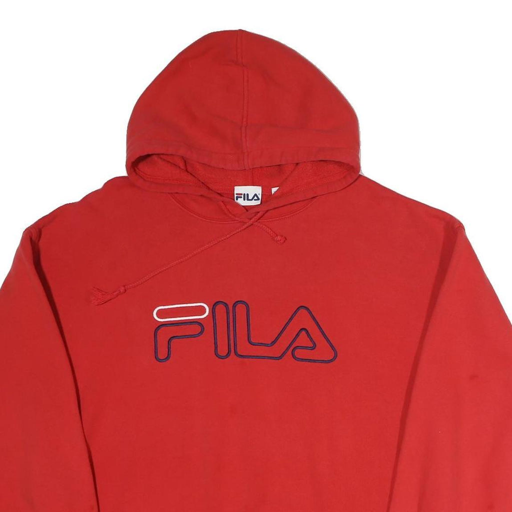 FILA Mens Red Cotton Hoodie L Pullover Logo Sweatshirt Casual