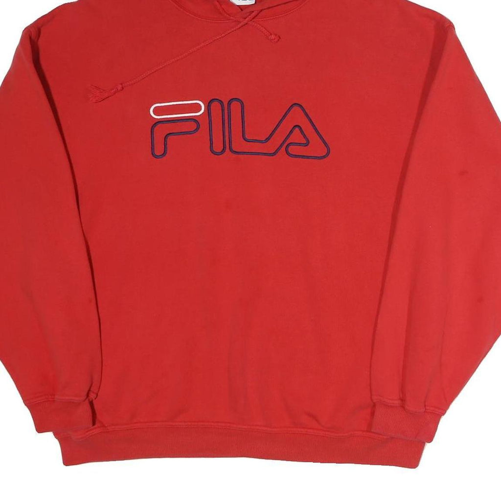 FILA Mens Red Cotton Hoodie L Pullover Logo Sweatshirt Casual