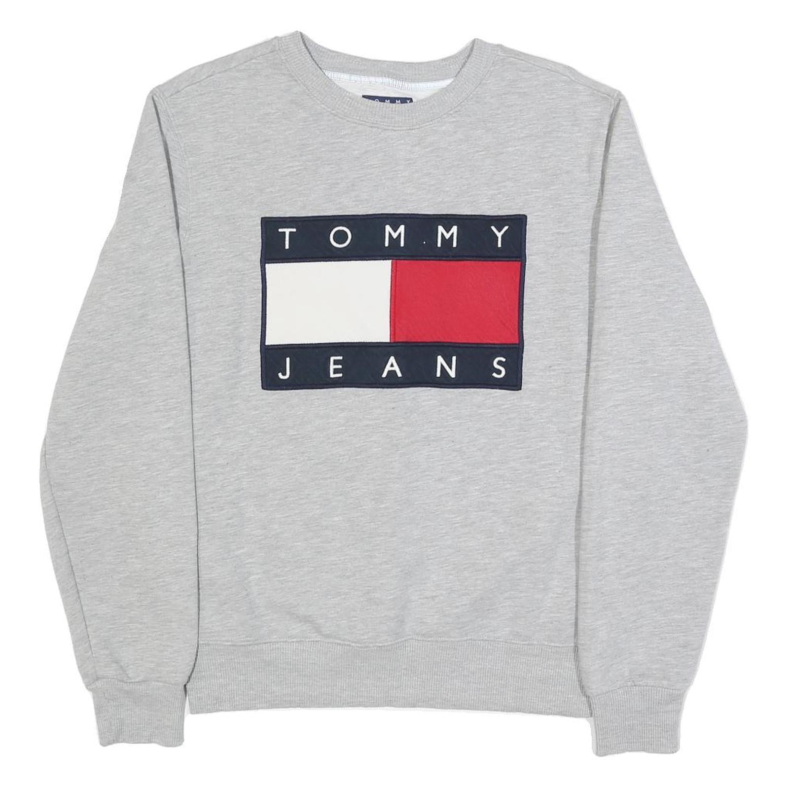 TOMMY JEANS Mens Grey Crew Neck S Sweatshirt Cotton Blend Logo Print