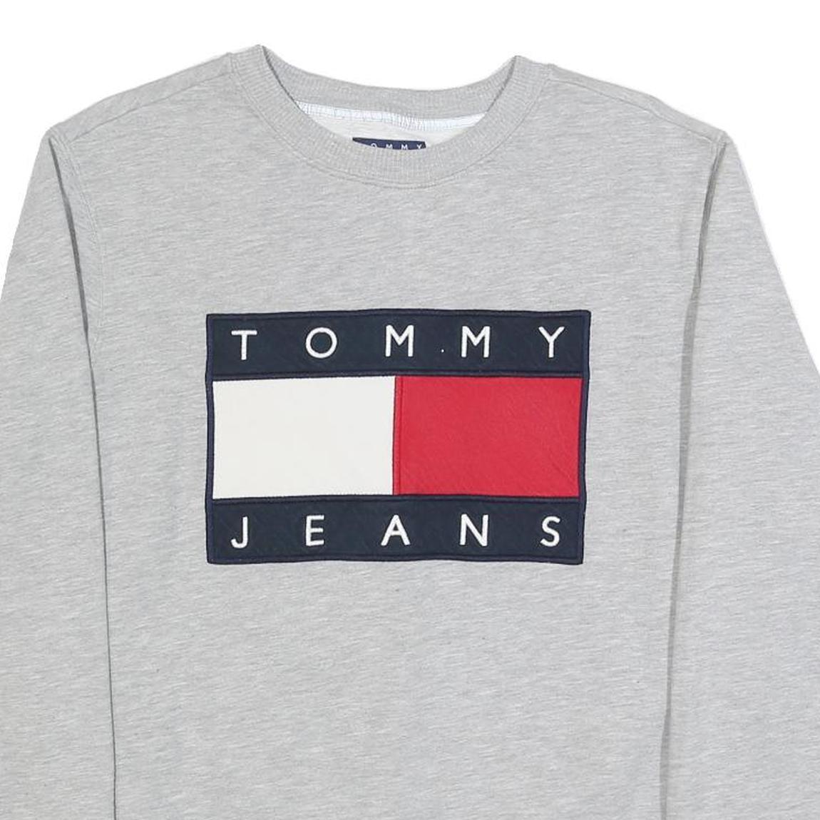 TOMMY JEANS Mens Grey Crew Neck S Sweatshirt Cotton Blend Logo Print