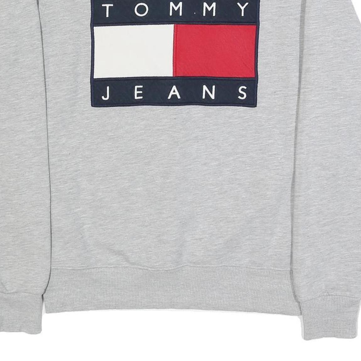 TOMMY JEANS Mens Grey Crew Neck S Sweatshirt Cotton Blend Logo Print