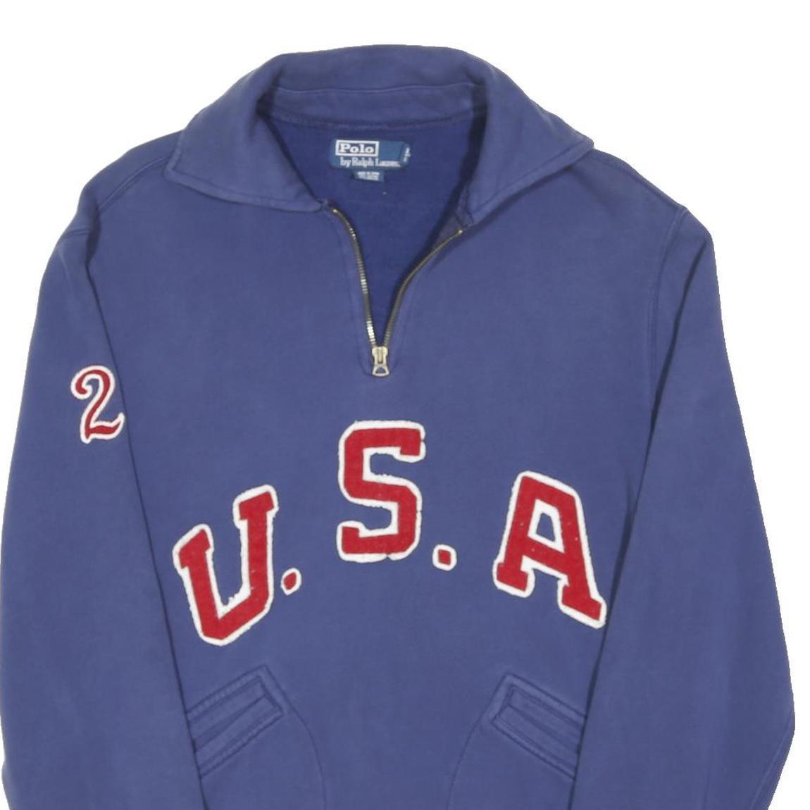 POLO RALPH LAUREN Mens Blue USA 1/4 Zip M Sweatshirt Cotton Blend Sporty Style