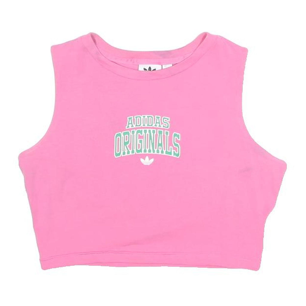 ADIDAS Womens Pink Crop Sleeveless Crew Neck Originals Print UK 10 Casual Top