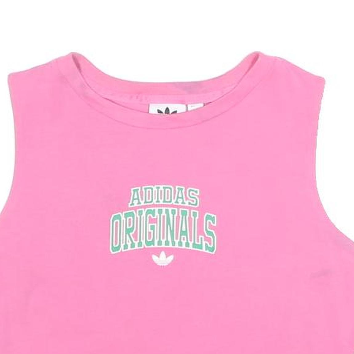 ADIDAS Womens Pink Crop Sleeveless Crew Neck Originals Print UK 10 Casual Top