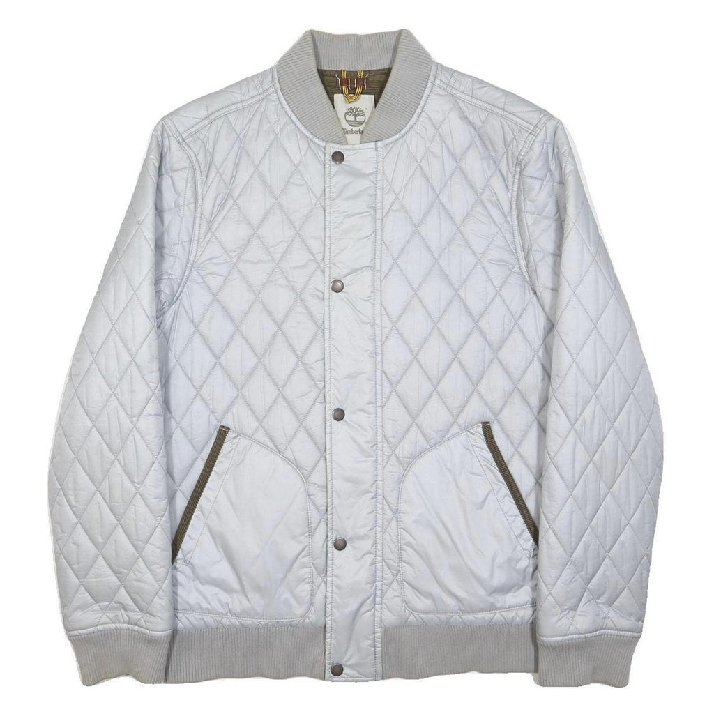TIMBERLAND Mens White Quilted Bomber Jacket M Nylon Diamond Patterned
