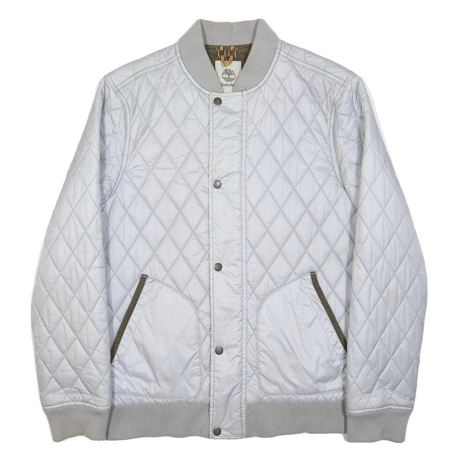 TIMBERLAND Mens White Quilted Bomber Jacket M Nylon Diamond Patterned